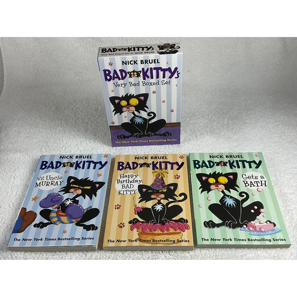 Bad Kitty's Very Bad Boxed Set Nick Bruel (3)-Uncle Murray;Bath;Happy Bday EUC